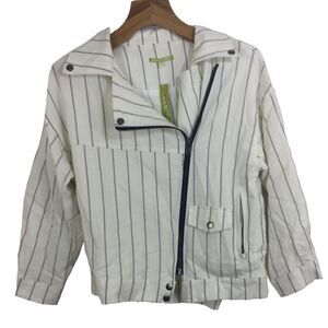 Gianni Bini Womens Monte Oversized Black Striped Moto Jacket White Size XS NWT